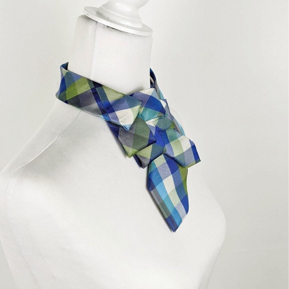 Ogsplosh Blue And Green Checked Ascot Scarf NEW - Picture 3 of 6